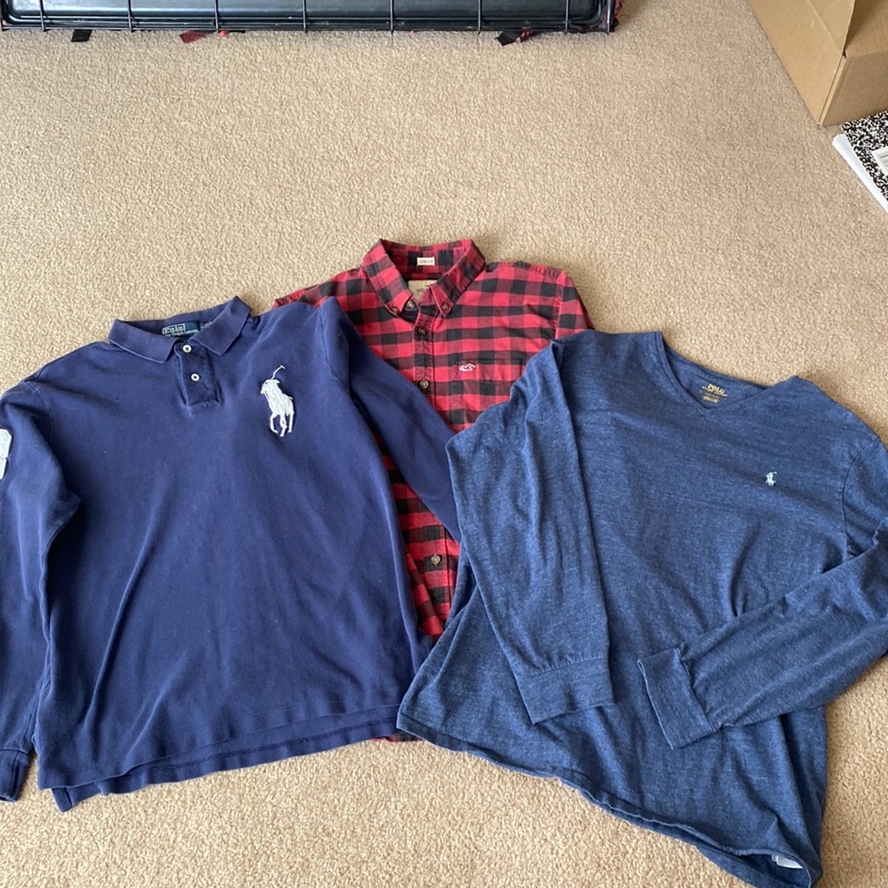 2 Polo by Ralph Lauren shirts and one Hollister flannel size large